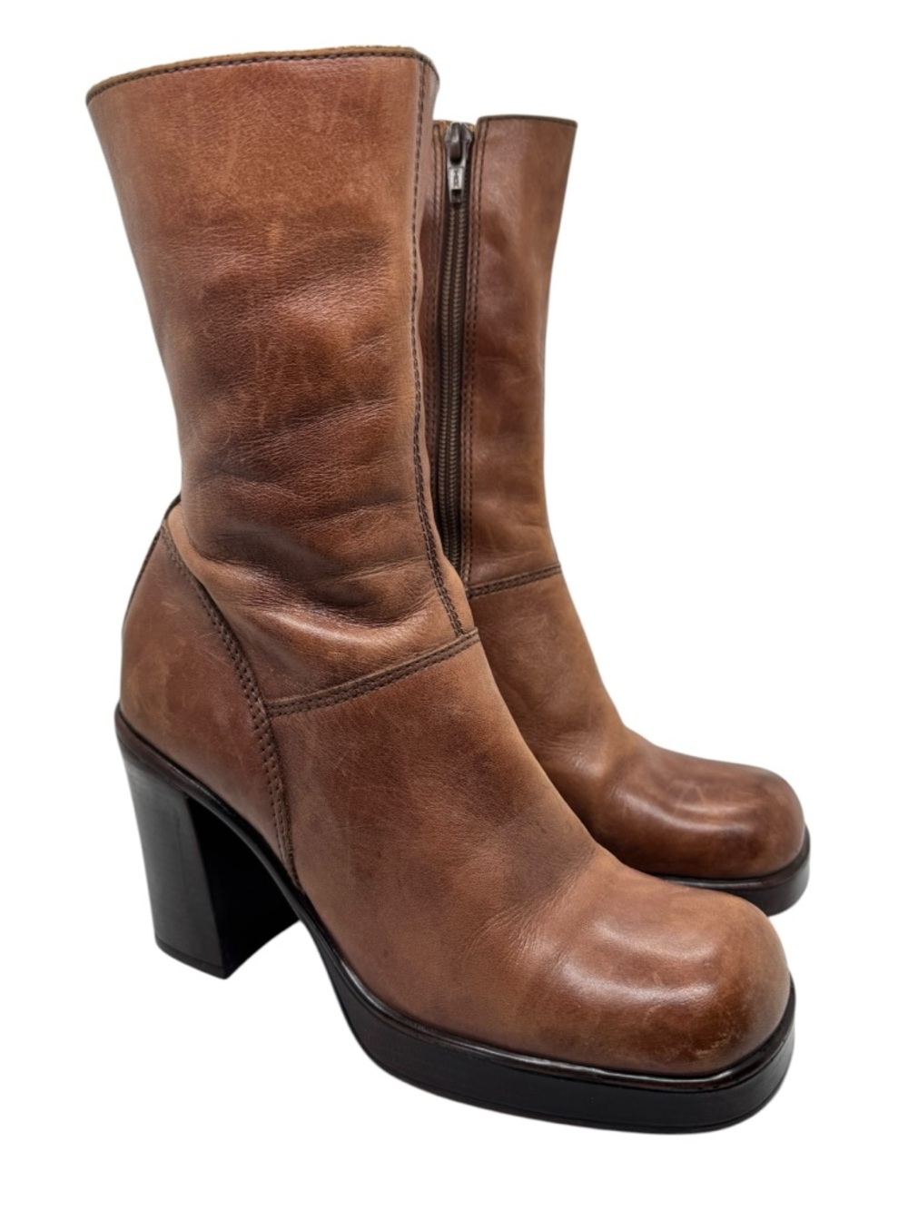 Steve Madden Free Chunky Platform Leather Boots 90s Y2K Vintage Women's Size 7.5 - Picture 2 of 13